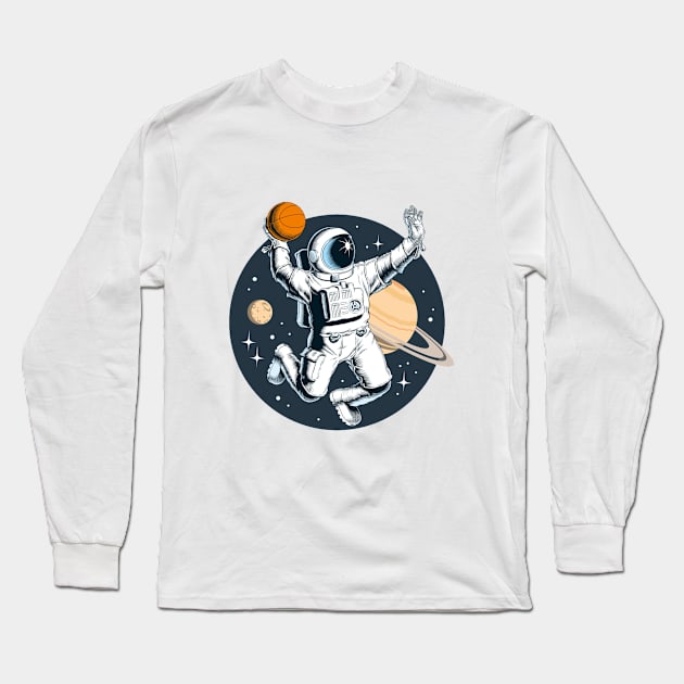 Astronaut Playing Basketball Long Sleeve T-Shirt by saigon199x